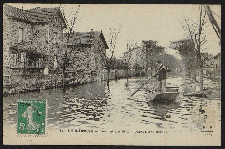 Draveil.- Inondation de 1910. Villa-Draveil : Avenue des Ormes (1910). 
