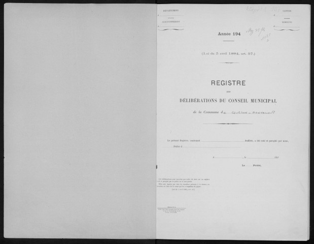 COURSON-MONTELOUP. - Conseil municipal : registre des délibérations (26/01/1952 - 14/11/1986). 