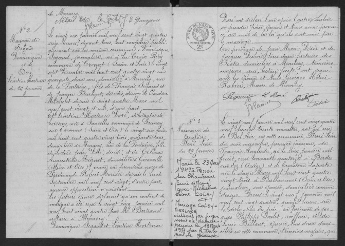 MENNECY. - Naissances, mariages, décès : registre d'état civil. 