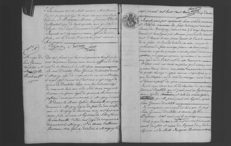 MOIGNY-SUR-ECOLE. Naissances, mariages, décès : registre d'état civil (1849-1860). 