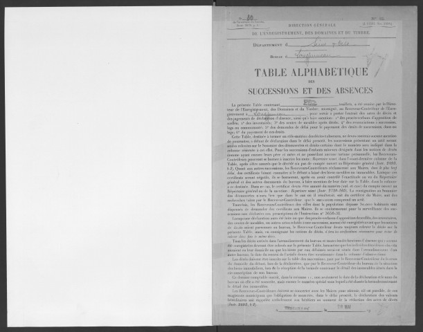 LONGJUMEAU - Bureau de l'enregistrement. - Table des successions, vol. n°30 (1948 - 1952). 