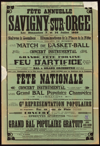 SAVIGNY-SUR-ORGE. - Fête annuelle de Savigny-sur-Orge, 7 et 14 juillet 1929. 
