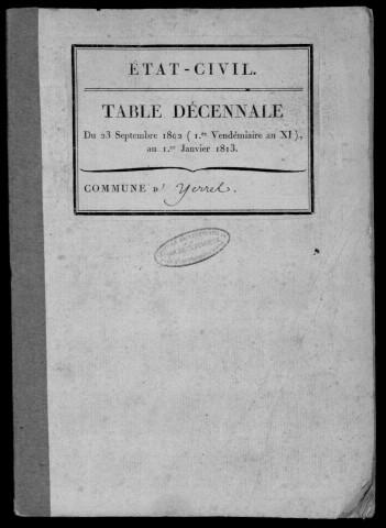 YERRES. Tables décennales (1802-1902). 