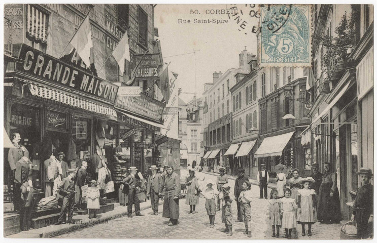 CORBEIL-ESSONNES. - Corbeil - Rue Saint-Spire. Editeur Mardelet à Corbeil, 1908, timbre à 5 centimes. 