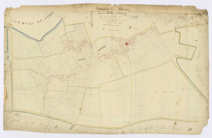 BOURAY-SUR-JUINE. - Section B - Village (le), 2, ech. 1/1250, coul., aquarelle, papier, 67x105 (sd). 