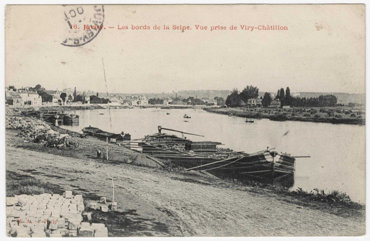 JUVISY-SUR-ORGE. - Les bords de la Seine. Vue prise de Viry-Châtillon. MA, 3 mots, ad. 