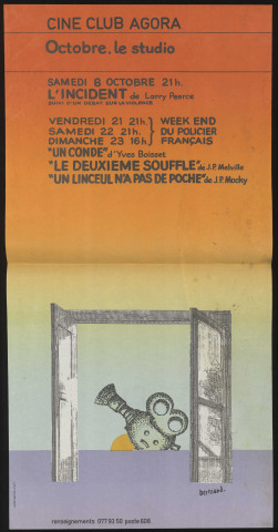 EVRY. - Cinéma. Projection de film : l'incident, un conde, deuxième souffle et un linceul n'a pas de poche, Ciné club de l'Agora, [octobre 1978]. 