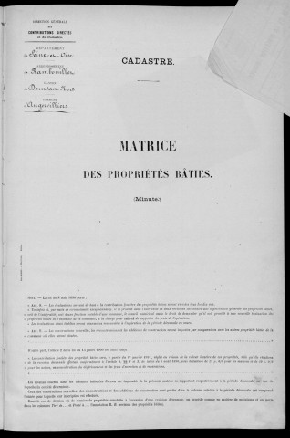 ANGERVILLIERS. - Matrice des propriétés bâties [cadastre rénové en 1934]. 