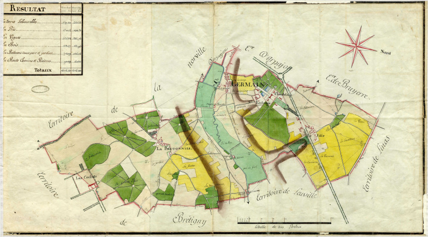 SAINT-GERMAIN [LES-ARPAJON]. - Plans d'intendance. Plan, Ech. 1/200 perches, Dim. 95 x 55 cm, [fin XVIIIe siècle]. 