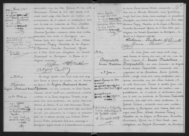 MONTGERON. - Naissances : registre d'état civil.