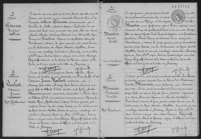 BRUNOY.- Décès : registre d'état civil (1934). 