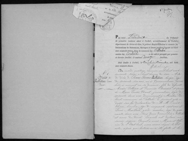 VILLABE. Naissances, mariages, décès : registre d'état civil (1873-1882). 