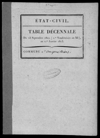 ANGERVILLIERS. Tables décennales (1802-1902). 