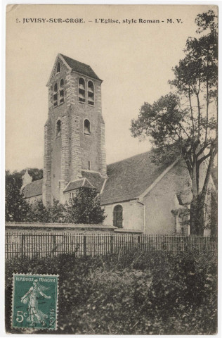 JUVISY-SUR-ORGE. - L'église, style roman. MV (1913), 2 mots, 5 c, ad. 