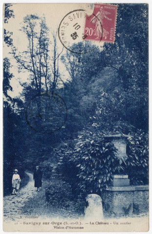 SAVIGNY-SUR-ORGE. - Le château, un sentier, vision d'automne [Editeur Thuillier, 1935, timbre à 20 centimes]. 
