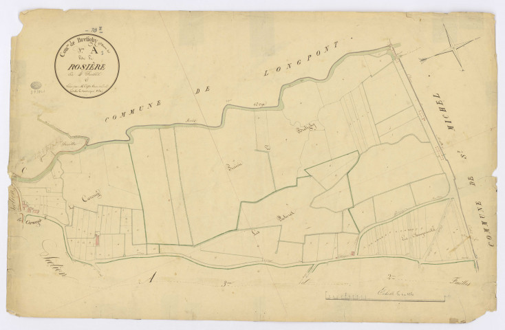 BRETIGNY-SUR-ORGE. - Section A - Rosière, 1ère feuille, ech. 1/1250, coul., aquarelle, papier, 64x99 (1820). 