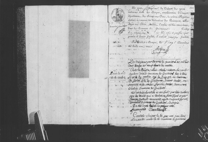 GUILLERVAL . Naissances, mariages, décès : registre d'état civil (1812-1827). 