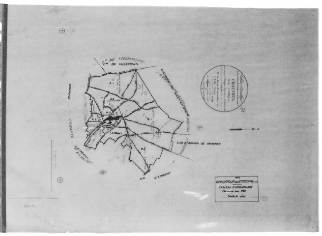 CHAUFFOUR-LES-ETRECHY .- Cadastre révisé pour 1932 : plan du tableau d'assemblage, plans de la section B les Trois maisons 1ère feuille, idem 2ème feuille, [3 plans]. 