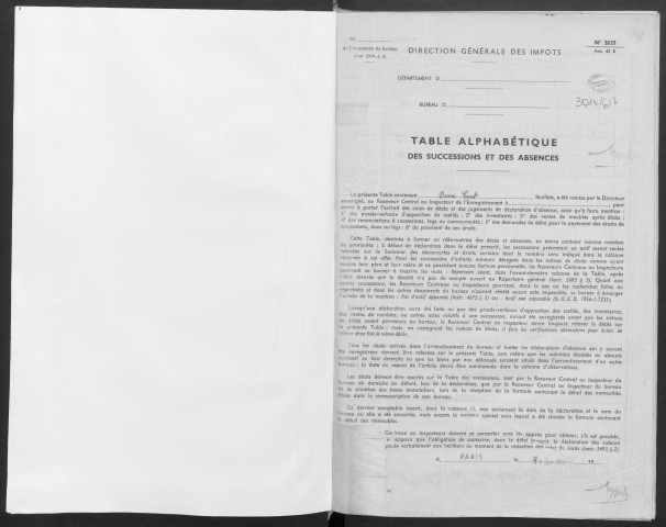 JUVISY-SUR-ORGE, bureau de l'enregistrement. - Tables des successions et des absences, volume 25, 1965. 
