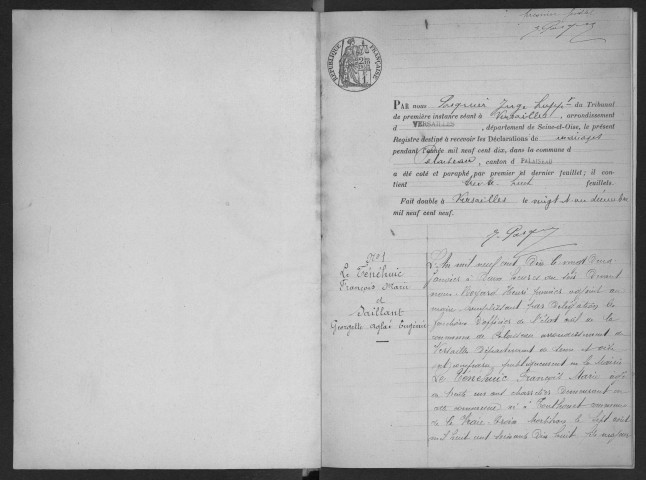 PALAISEAU. - Mariages : registre d'état civil.