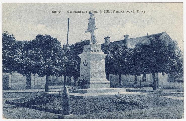 MILLY-LA-FORET. - Monument aux enfants de Milly morts pour la patrie [Editeur Porquet, tabac, bleue]. 