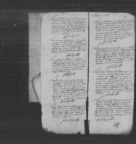 BOISSY-LE-SEC . Paroisse Saint-Louis : Baptêmes, mariages, sépultures : registre paroissial (1668-1760). Lacunes : B.M.S. (1674-1684, 1691-1695, 1709, 1711-1717, 1724-1726). 