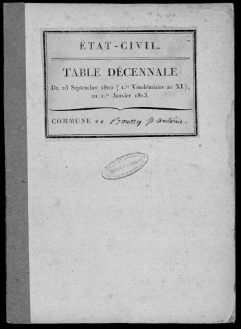 BOUSSY-SAINT-ANTOINE. Tables décennales (1802-1902). 
