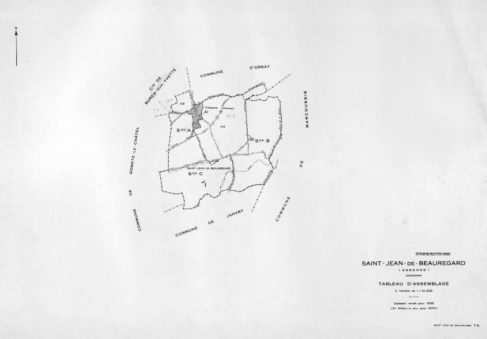 SAINT-JEAN-DE-BEAUREGARD. - Cadastre révisé pour 1932, à jour pour 1976 (2ème édition) : plans du tableau d'assemblage, des sections A (feuilles 1-2), B et C ; plan révisé pour 1932, à jour pour 1983 (3ème édition) : plans de la section A (feuilles 1-2) ; plan de la section ZA établi en 1984 par M. Guilloteau, géomètre agréé. [8 plans]. 