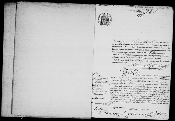 VILLEMOISSON-SUR-ORGE. Naissances, mariages, décès : registre d'état civil (1858-1869). 