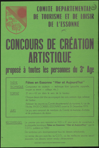 ESSONNE (Département).- Concours de création artistique proposé à toutes les personnes du 3ème âge : conditions, Comité départemental de tourisme et de loisir de l'Essonne, [1980]. 