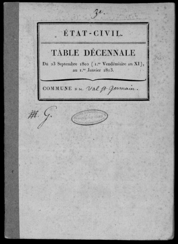 VAL-SAINT-GERMAIN (LE). Tables décennales (1802-1902). 