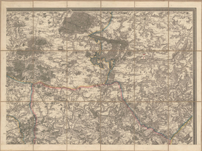 Carte des environs de PARIS : COMPIEGNE, PARIS, [XIXe siècle]. Sans éch. Sur toile. Coul. Dim. 0,70 x 0,53. 