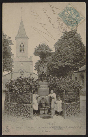 MONTGERON.- La fontaine de la place Rottembourg, 1904.