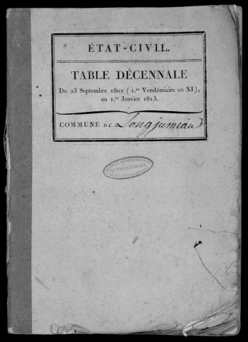 LONGJUMEAU. Tables décennales (1802-1902). 