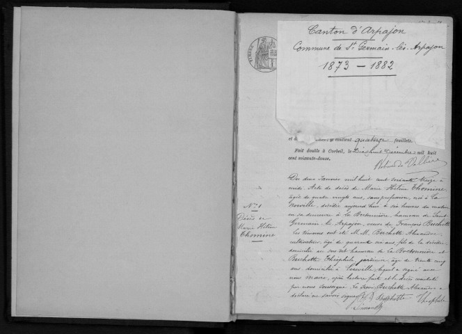 SAINT-GERMAIN-LES-ARPAJON. Naissances, mariages, décès : registre d'état civil (1873-1882). 