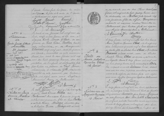 BALLANCOURT-SUR-ESSONNE.- Naissances, mariages, décès : registre d'état civil (1918). 