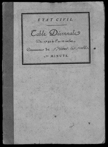 BRIERES-LES-SCELLES. Tables décennales (1792-1902). 