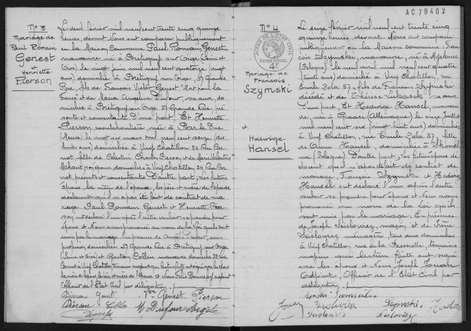 VIRY-CHATILLON. - Mariages : registre d'état civil.