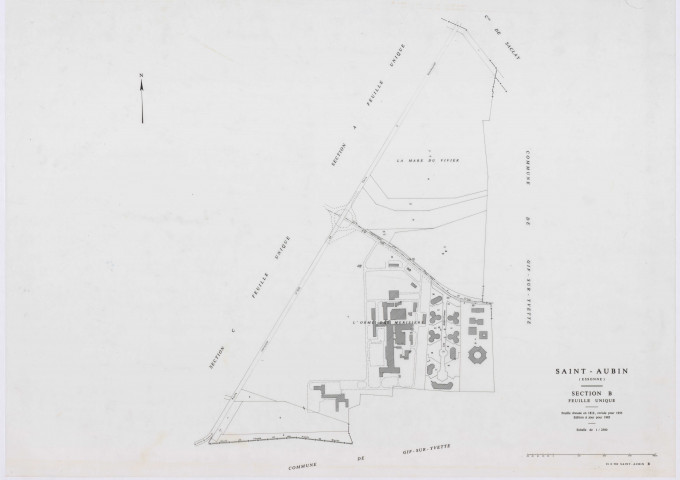 SAINT-AUBIN, plans minutes de conservation : tableau d'assemblage,1933, Ech. 1/5000 ; plans des sections A, B, 1933, Ech. 1/2500, section C, 1933, Ech. 1/1250. Polyester. N et B. Dim. 105 x 80 cm [4 plans]. 