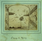 MARCOUSSIS.- L'étang de Roucy, 1876, N et B. Dim. 12 x 15 cm. [reproduction d'une enluminure]. 