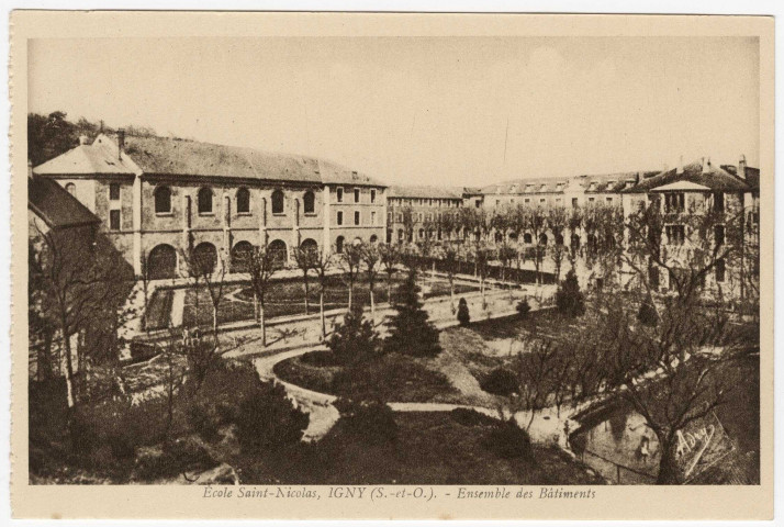 IGNY. - Etablissement Saint-Nicolas. Ecole d'horticulture, ensemble des bâtiments. Bréger, sépia. 