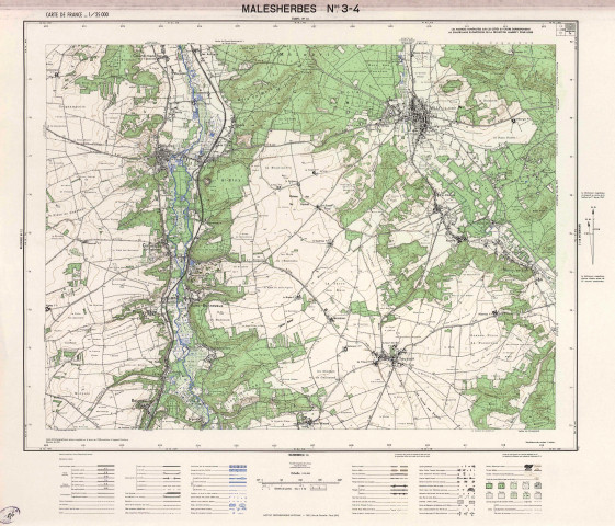 MALESHERBES (Loiret). - Carte de France, feuilles n° 1-2, 3-4, 5-6, 7-8, levés stéréotopographiques aériens, complétés sur le terrain en 1950, révisé en 1961, s. d. Ech. 1/25 000. Papier. Coul. Dim. 56 x 73 cm. [4 plans]. 
