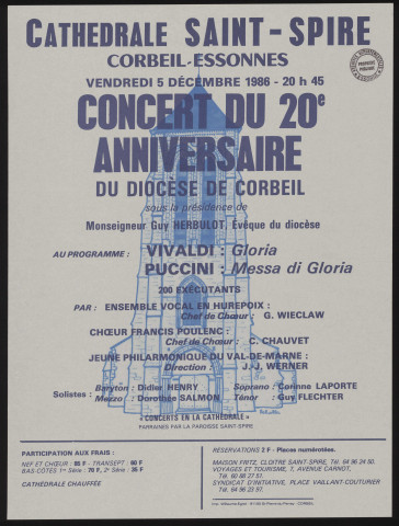 CORBEIL-ESSONNES.- Concert du 20ème anniversaire du diocèse de Corbeil, Cathédrale Saint-Spire, 5 décembre 1986. 
