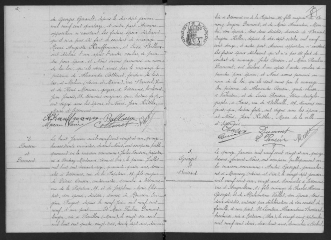 ESSONNES.- Mariages : registre d'état civil. 