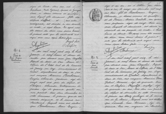 JUVISY-SUR-ORGE.- Décès : registre d'état civil (1905). 