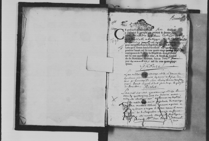 BREUX-JOUY. Paroisse Saint-Martin : Baptêmes, mariages, sépultures : registre paroissial (1696-1743). [Lacunes : B.M.S. (1701-1702, 1706-1710, 1712-1716)]. 