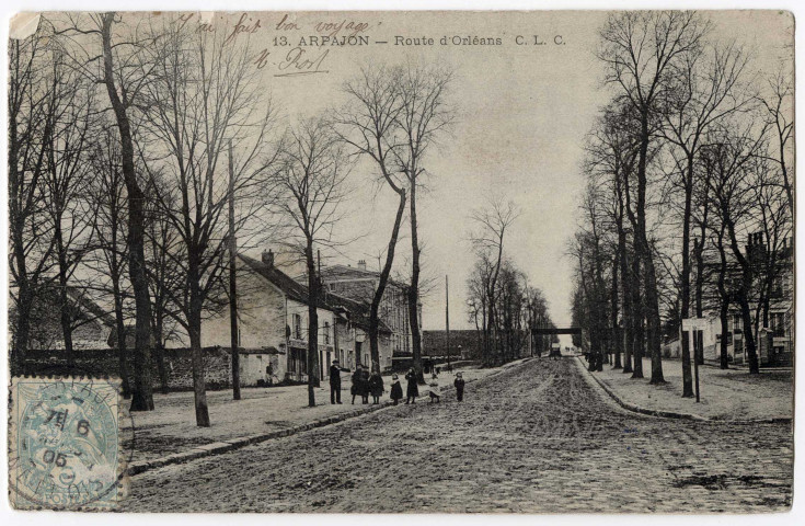ARPAJON. - Route d'Orléans, CLC, Debuisson, 1905, 4 mots, 5 c, ad. 