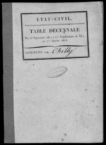 CHILLY-MAZARIN. Tables décennales (1802-1902). 
