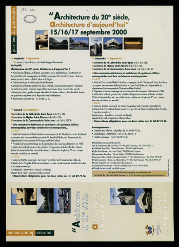 CORBEIL-ESSONNES. - Journées du patrimoine. Exposition : Architecture du 20ème siècle, architecture d'aujourd'hui, 15 septembre-17 septembre 2000. 