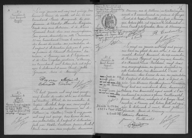 BRUNOY.- Naissances : registre d'état civil (1915-1916). 